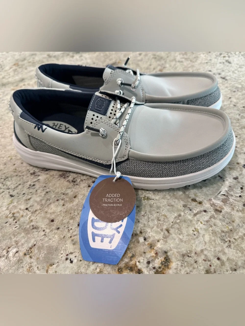 HEYDUDE Welsh Grip Classic Mesh Men's Boat Shoe - Grey/Navy